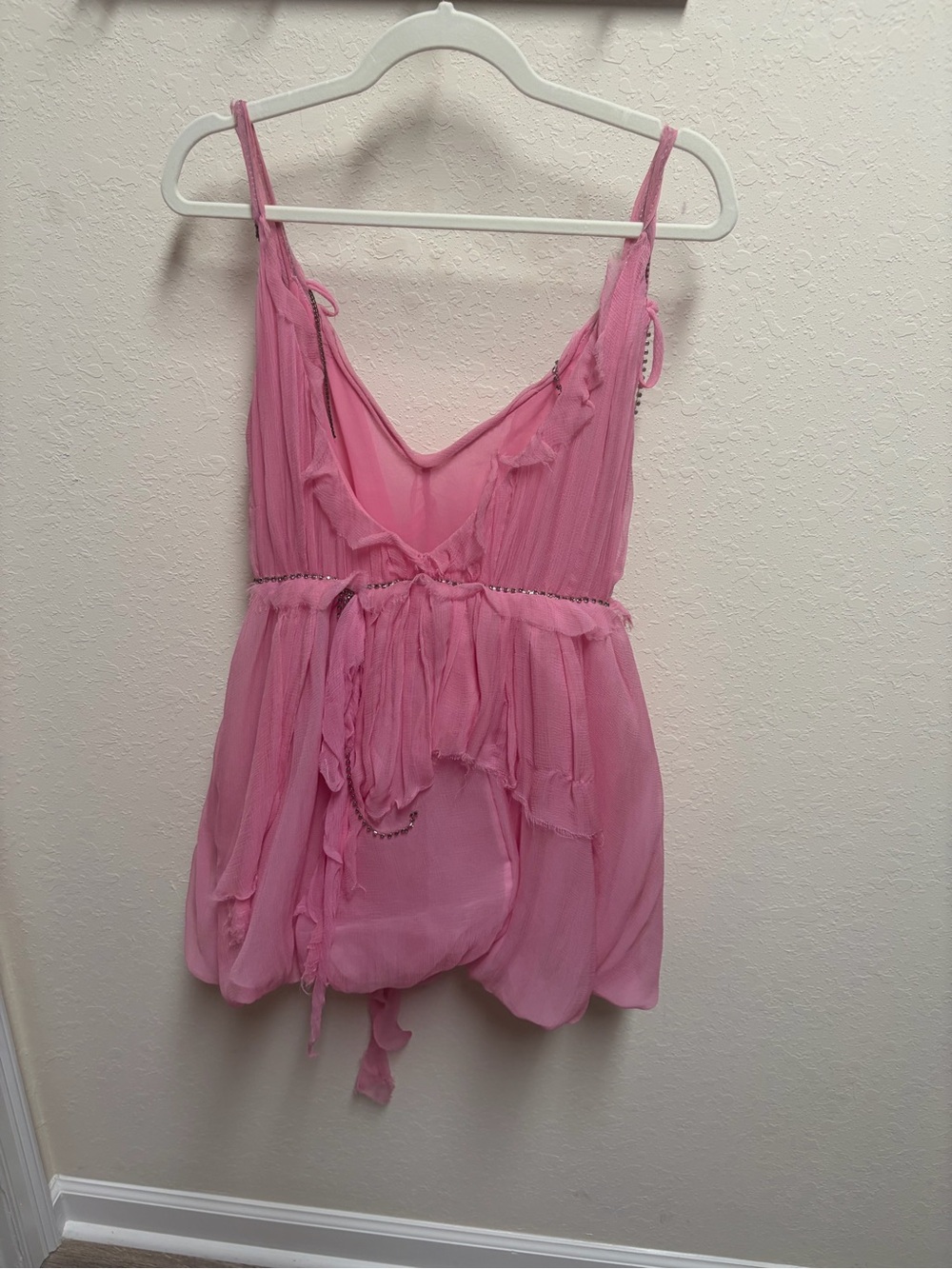 LoveShackFancy Pink Ruffled Bubble-Hem Mini Dress - Picture 4 of 4